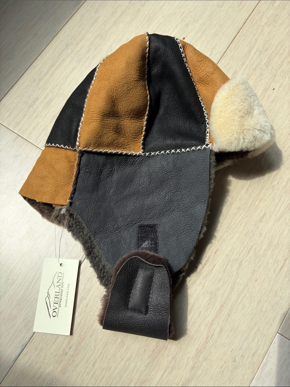 Overland Shearling Patchwork Trapper Hat - Brown & Black